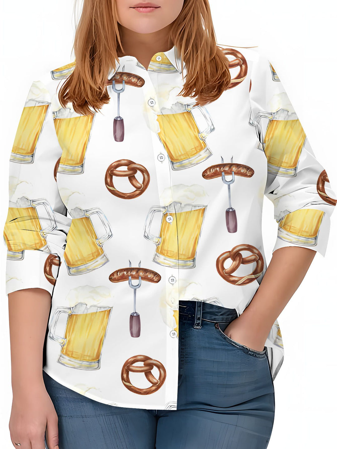 Damen Plus Size Bluse mit All-Over-Print – Greta Oktoberfest 2025