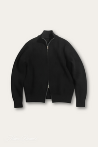 Schwarze Strickjacke mit Reißverschluss, Herrenmode, elegant, warm, aus Baumwolle.