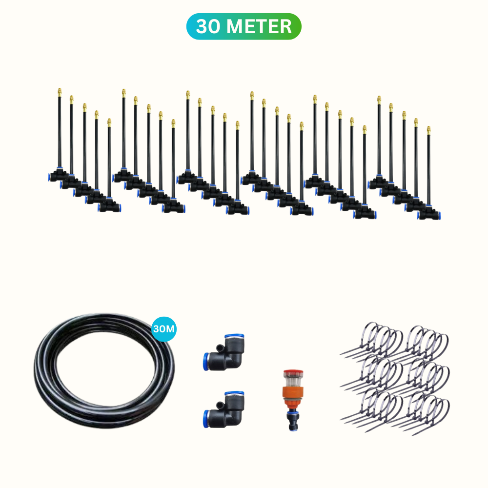 30 Meter Bewässerungssystem Set, schwarzer Schlauch, Sprinkler, Verbinder, Gartenbewässerung.