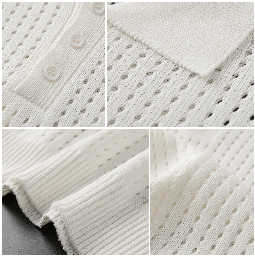 Weiße Luftige Herren Polo mit Feiner Strickstruktur – Herbstzauber Daan