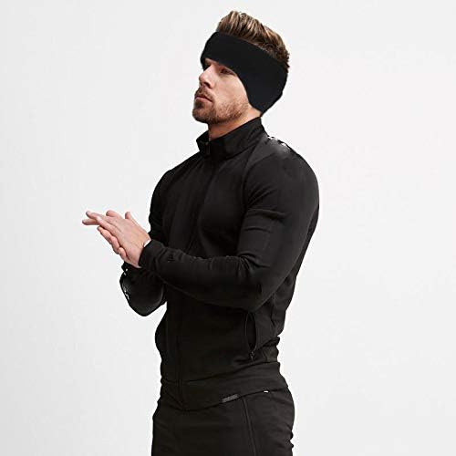 Mann in schwarzer Sportjacke und Stirnband, Fitnessmode, Outdoor-Training, Herrenbekleidung.