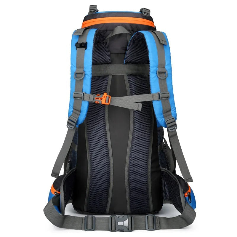 Blauer Wanderrucksack, 50L, ergonomisch, atmungsaktiv, ideal für Outdoor-Abenteuer.