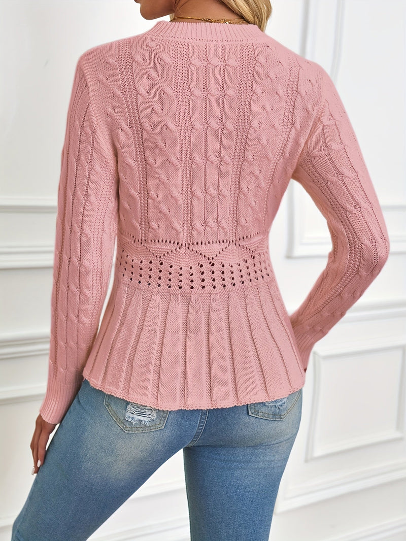 Damen Strickjacke rosa, Zopfmuster, tailliert, langärmelig, modisch, elegant, Freizeitmode.