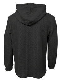Schwarzer Kapuzenpullover, Herrenmode, Strickmuster, Freizeitkleidung, Rückansicht