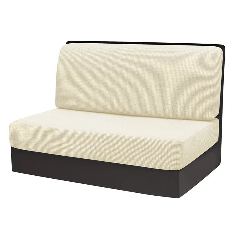 Beiges Sofa mit schwarzem Holzrahmen, modernes Design, Polstermöbel für Wohnzimmer.