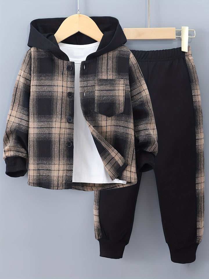 2-teiliges Jungen-Set Jordy mit kariertem Herbst-Hoodie und Jogginghose
