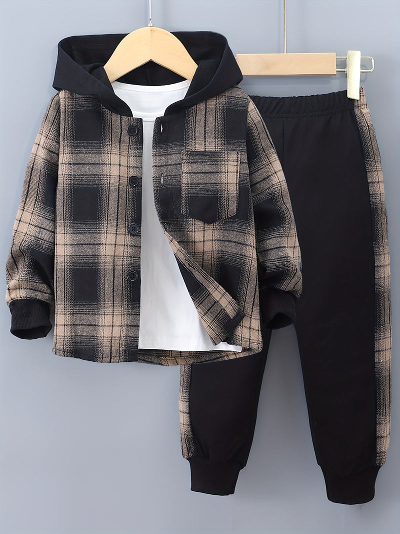 2-teiliges Jungen-Set Jordy mit kariertem Herbst-Hoodie und Jogginghose