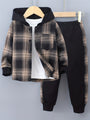 2-teiliges Jungen-Set Jordy mit kariertem Herbst-Hoodie und Jogginghose