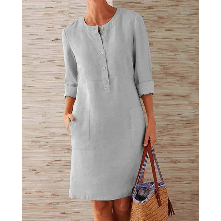 Herbstliches stilvolles Damen Freizeitkleid mit Taschen & Rundhalsausschnitt – Niva