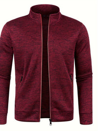 Rote Herren-Sweatjacke, Reißverschluss, Stehkragen, Freizeitmode, Baumwollmischung.