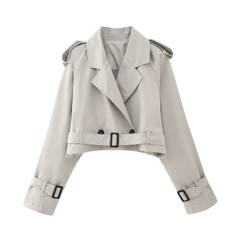 Herbstlicher Trendiger Kurzer Damen-Trenchcoat mit Gürtel – Amelie