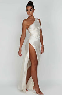 Satinstreifenabendkleid mit einem Schulterträger - Vivienne