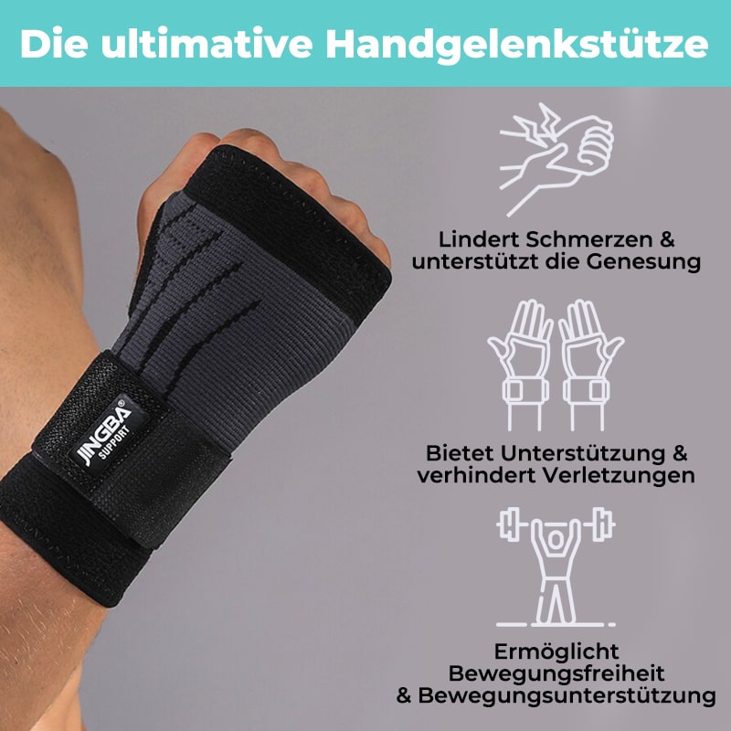Schwarze 3D-Handgelenkbandage, elastisch, schmerzlindernd, unterstützt Genesung und Verletzungsprävention.