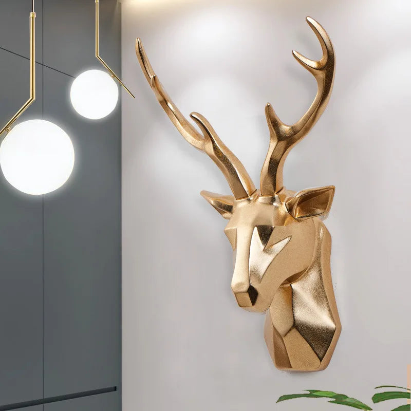 Goldenes 3D-Hirschkopf-Wanddeko-Skulptur, modernes Design, Wohnzimmer-Dekoration.