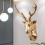 Goldenes 3D-Hirschkopf-Wanddeko-Skulptur, modernes Design, Wohnzimmer-Dekoration.