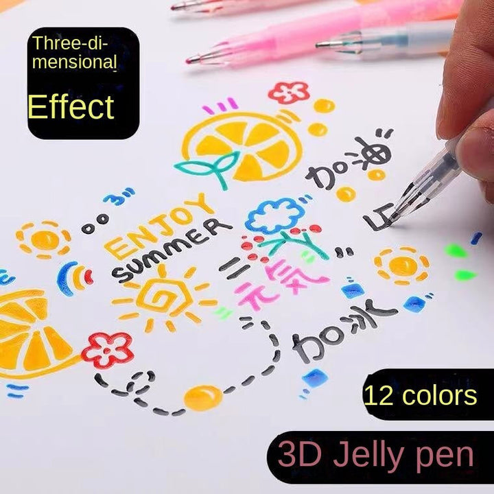 3D Jelly Pen, 12 Farben, dreidimensionaler Effekt, bunte Zeichnungen, kreative Kunst.