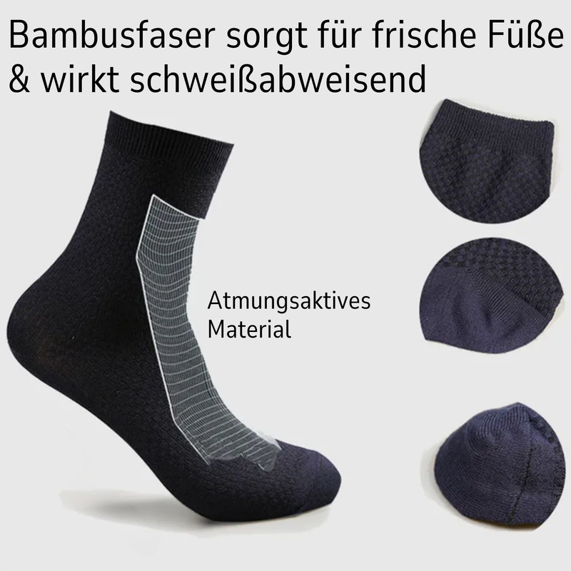 Schwarze Bambussocken, atmungsaktiv, schweißabweisend, für frische Füße, Komfort.
