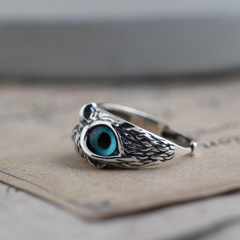 Silberring mit blauem Auge, Vintage-Design, Schmuck für Damen, einzigartiger Stil, Geschenkidee.