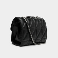 Schwarze gesteppte Handtasche mit Kettenriemen, elegantes Design, Damenmode Accessoire.