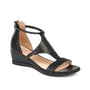 Schwarze Damen-Sandale mit Keilabsatz, Leder, elegant, bequem, Sommerschuh.