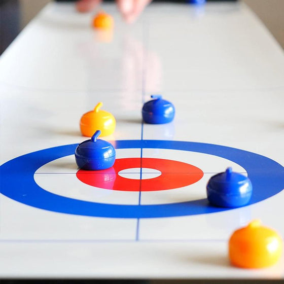 Mini-Tischcurling Spiel für Zuhause mit Gleitsteinen & Magnetstangen