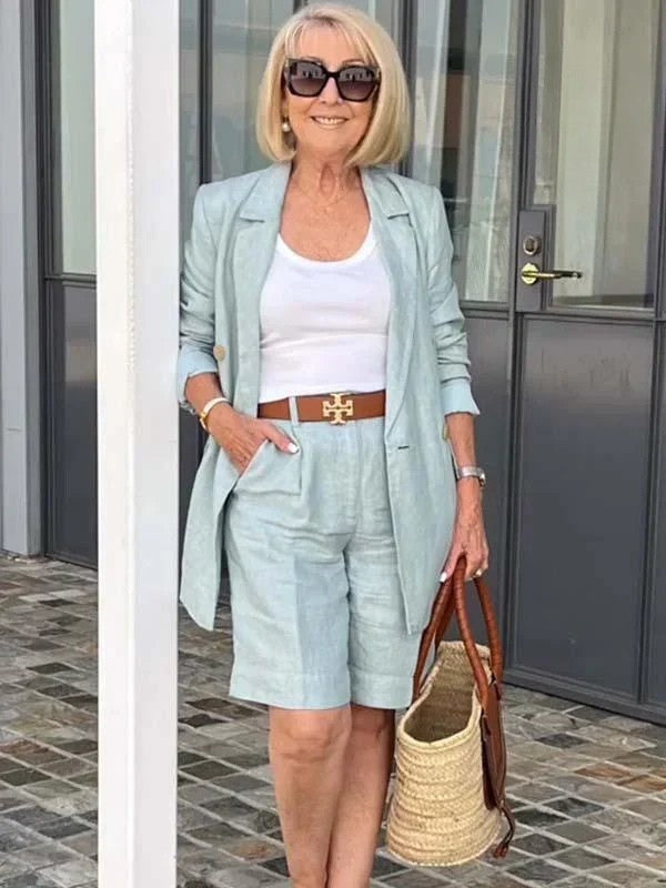 Trendy Damen Leinen Herbstanzug – Camille