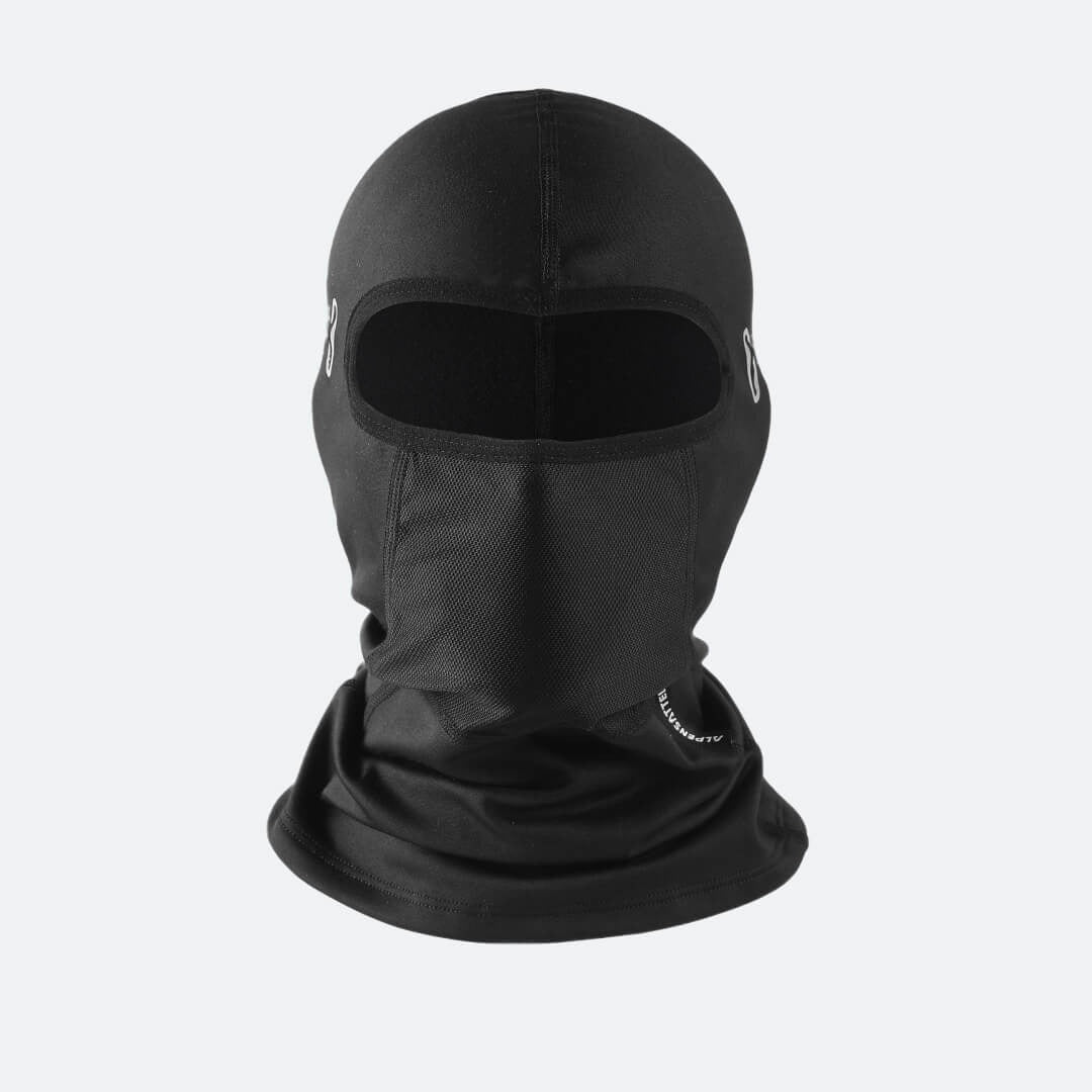 Schwarze Sturmhaube aus Polyester, winddicht, ideal für Outdoor-Sportarten und Motorradfahren.