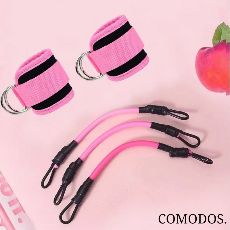 Rosa Fitnessbänder mit Haken, verstellbar, für Heimtraining, elastisch, langlebig.