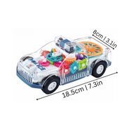 Transparenter Spielzeugauto mit Zahnrädern, 18,5 cm, Kunststoff, Lernspielzeug für Kinder.