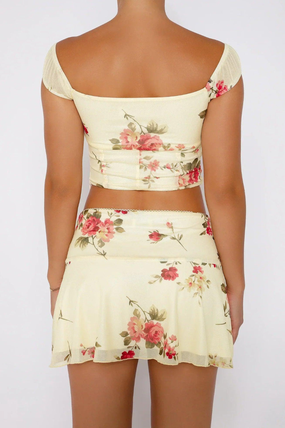 Zweiteiliges Damen Sommer Set mit Blumentop und Minirock – Malia