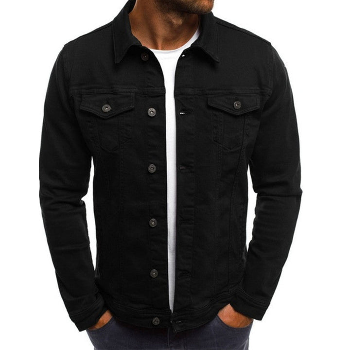 Schwarze Jeansjacke für Herren, klassisches Design, Knopfleiste, Freizeitmode.