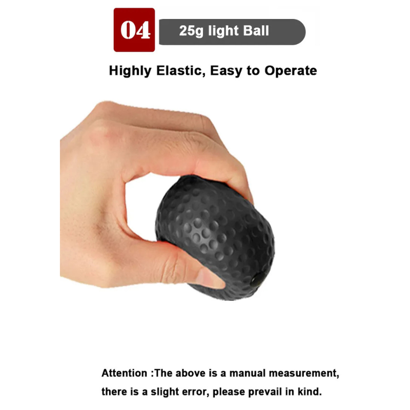 Hand drückt schwarzen, elastischen Massageball, 25g, für Stressabbau und Handtraining.