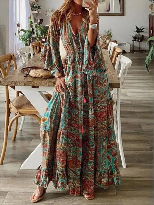 Boho-Maxikleid mit fließender Passform und Details – Amira