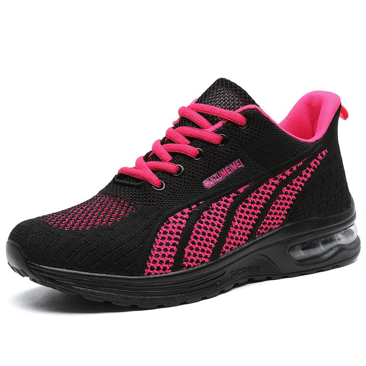 Schwarzer Sportschuh mit pinken Akzenten, atmungsaktiv, Damen Sneaker, rutschfeste Sohle.