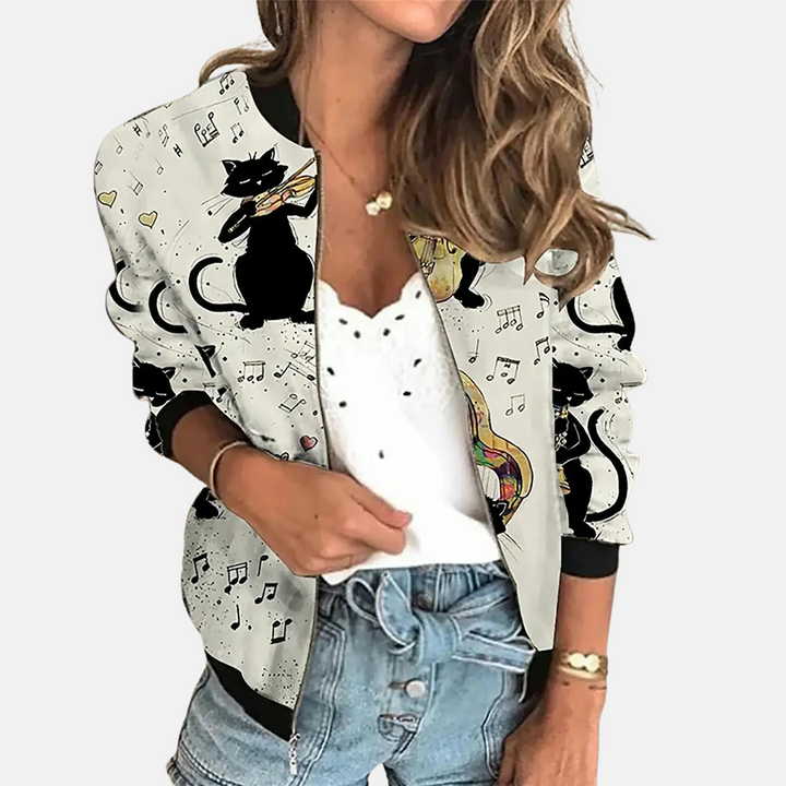 Damen Retro Bomberjacke mit Herbst-Print – Zoë