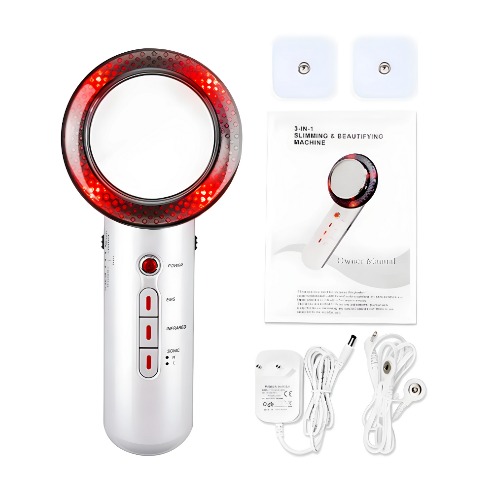 3-in-1 Ultraschallgerät, weiß, mit Infrarotlicht, zur Hautstraffung und Körperpflege.