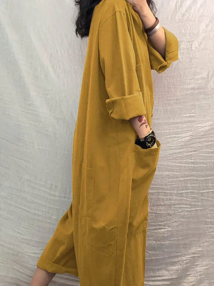 Oversized Baumwoll-Leinen Jumpsuit mit langen Ärmeln – Amara