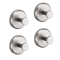 Vier runde Edelstahl-Wandhaken, modern, silber, für Badezimmer oder Küche.