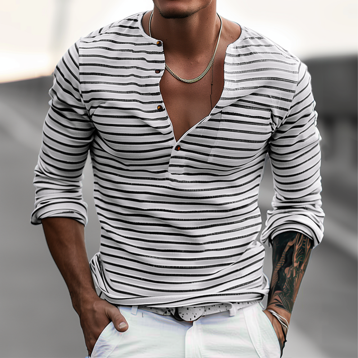Gestreiftes Henley-Shirt mit langen Ärmeln – Ewan Herbstedition