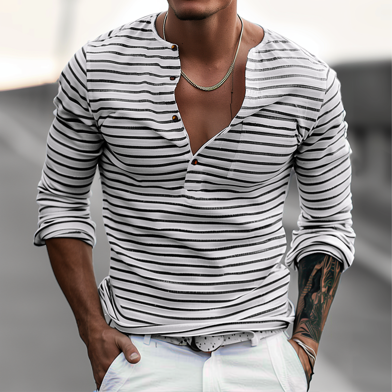 Gestreiftes Henley-Shirt mit langen Ärmeln – Ewan Herbstedition