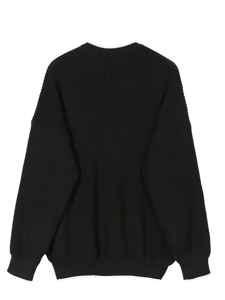 Schwarzer Strickpullover, Unisex, Oversize, Baumwolle, modisch, warm, Herbstmode.