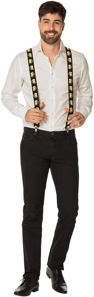 Trachten-Hosenträger schwarz mit Bierkrug-Motiv – ProstClip Oktoberfest 2025