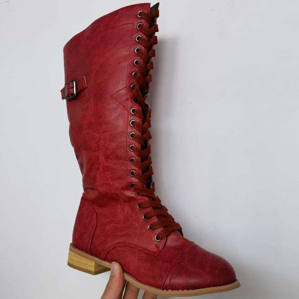 Kniehohe Leder-Damenstiefel mit Schnürung und orthopädischem Komfort – Soraya