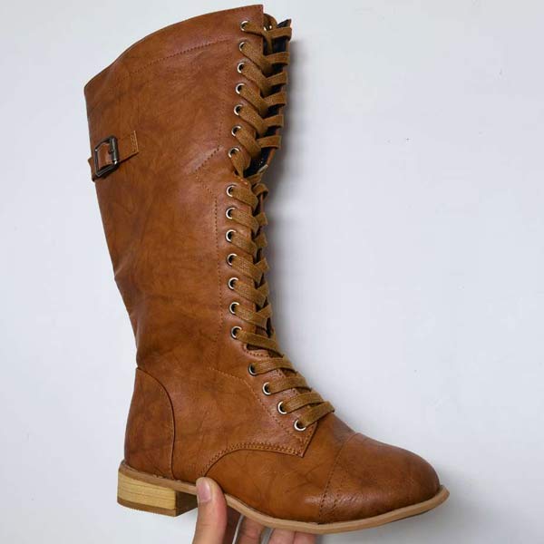 Kniehohe Leder-Damenstiefel mit Schnürung und orthopädischem Komfort – Soraya