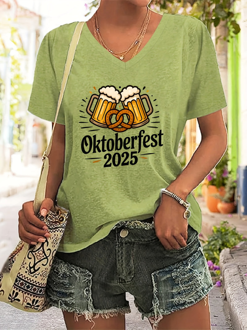 Damen Plus Size V-Ausschnitt T-Shirt mit Grafikprint – Anneliese Oktoberfest 2025