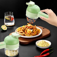 Grüner elektrischer Gemüseschneider, 4-in-1, USB, für Küche, Zerkleinerer, langlebig.