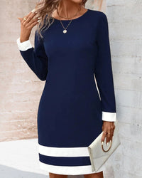 Elegantes Dunkelblaues Damenkleid mit Klassischer Silhouette – Herbstzauber Aurelia