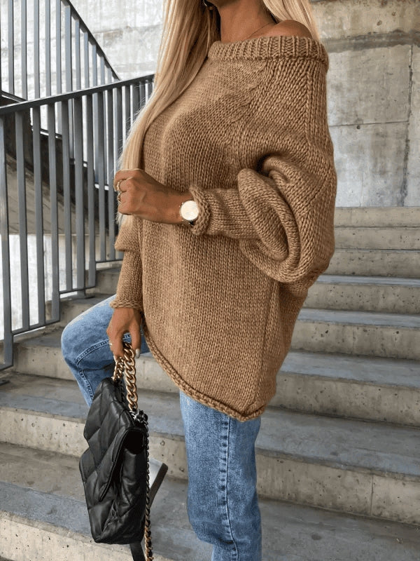 Locker gestrickter Damen Pullover mit Off-Shoulder Design – Amira