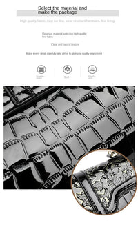 Schwarze Lederhandtasche mit Krokodilprägung, glänzend, elegant, Damenmode-Accessoire.