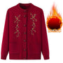 Roter Damen-Cardigan mit Blumenmuster, Strickjacke, warm, Knöpfe, Herbstmode.
